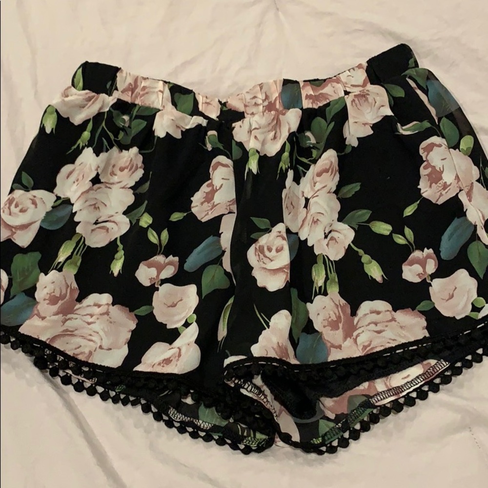 Black floral shorts